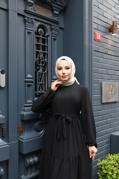 modessia ΓΥΝΑΙΚΕΙΟ Μαύρο Αερόμπικ Φόρεμα Hijab με ζαρτιέρες Kt453