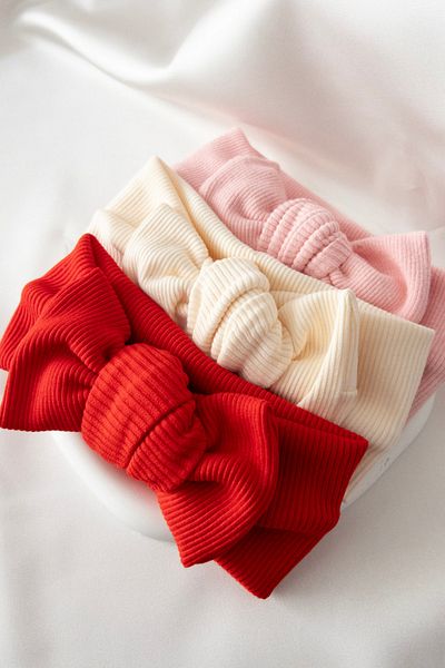 Karflake Handmade Bow Tied Soft Structured Set of 3 Baby Girl Headband Crown