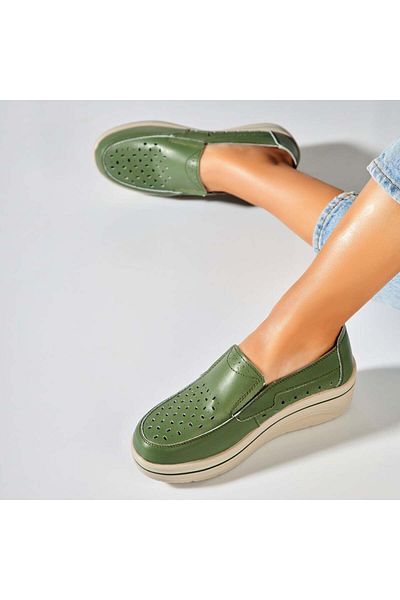 Joana Women's Loafers Natural Leather Green Nazari