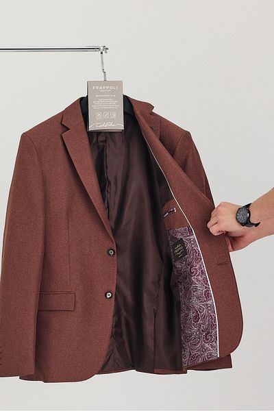 Frappoli Picardi Men's Dark Mink Textured Fabric Mono Collar Slim Fit Sports Blazer Jacket (Large Size-Oversize)