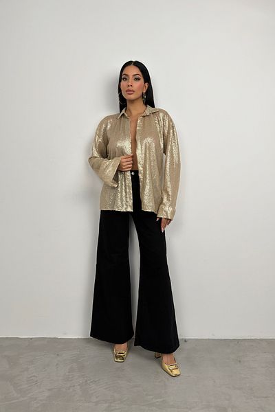 Black Fashion Cămașă oversize cu paiete de culoare aurie