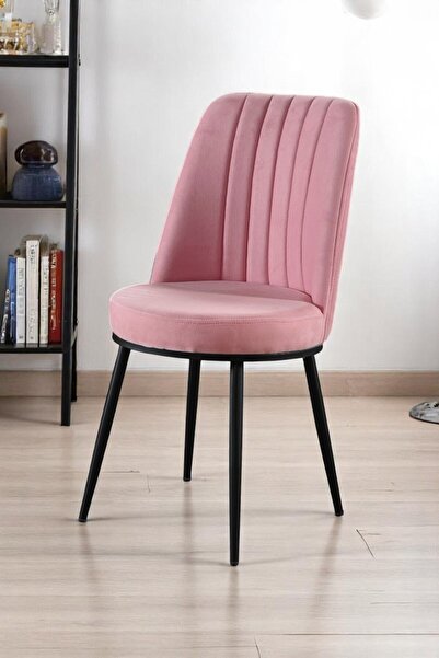 MYMASSA Gold Sandalye - Soho Pembe Kumaş - Metal Siyah Ayak - Mutfak Sandalye...