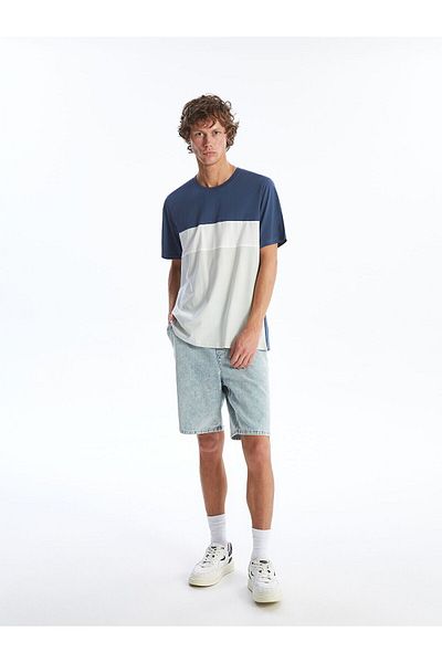 LC Waikiki Crew Neck Short Sleeve Color Blocked Combed Cotton Men's T-Shirt
