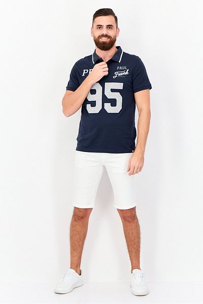 PAUL FRANK Men Regular Fit Embroidered Short Sleeves Polo Shirt, Navy Blue