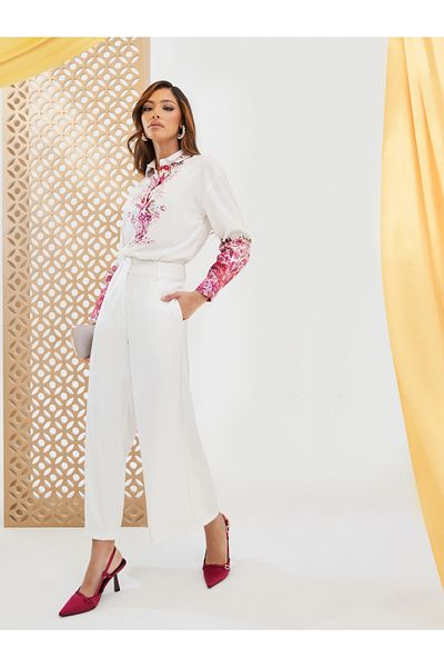 Styli Pearl Embellished Placement Print Shirt