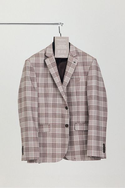 Frappoli Ανδρικό μπεζ καρό ύφασμα Uchee Sports Blazer Jacket (Plus Size-Battal)