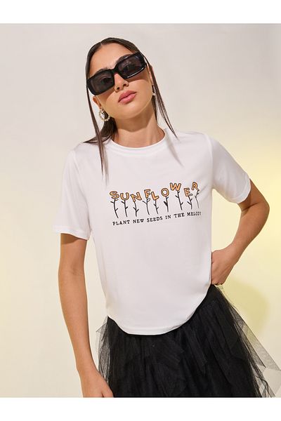 Styli Women White Slogan Print Regular Fit Shirt