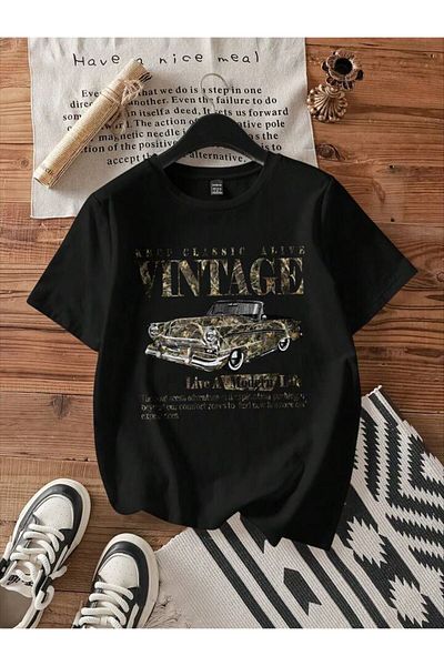 trendgar Μαύρο μπλουζάκι unisex με στάμπα Vitange