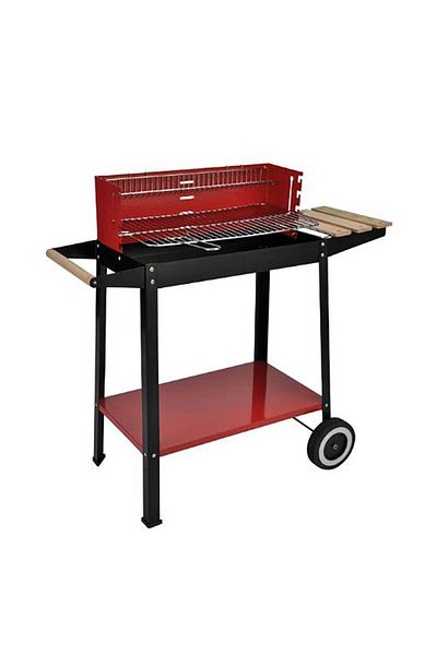 Homelux Gratar cu roti, 52x25 cm, negru/rosu, metal/lemn