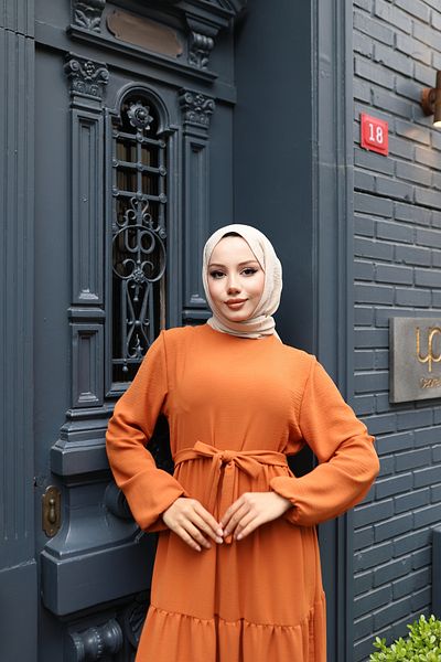 modessia ΓΥΝΑΙΚΕΙΟ Πορτοκαλί Αερόμπικ Φόρεμα Hijab με ζαρτιέρες Kt452