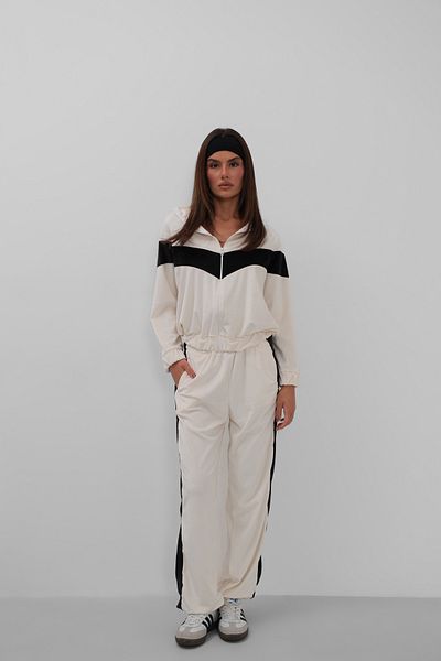 Black Fashion White Velvet Tracksuit Set - Garnished and Zippered