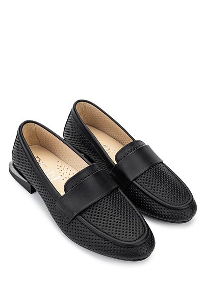 Tamer Tanca Women's Genuine Leather Black Loafer Shoes