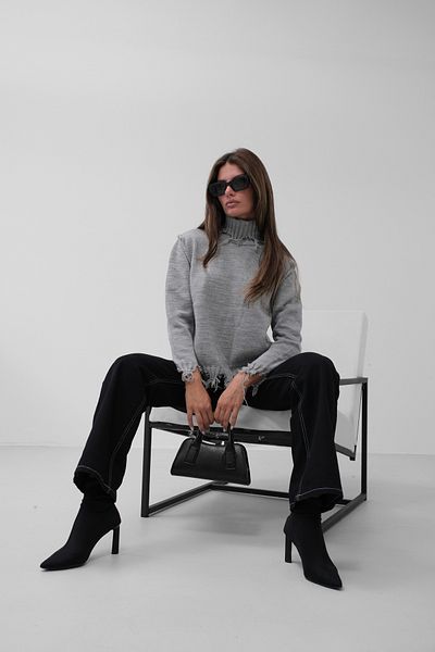 Black Fashion Pulover cu laser cu gât gri