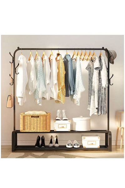 COOYA Clothes Rack, Metal, Practical Storage, Easy to Assemble, Single Pole, Black