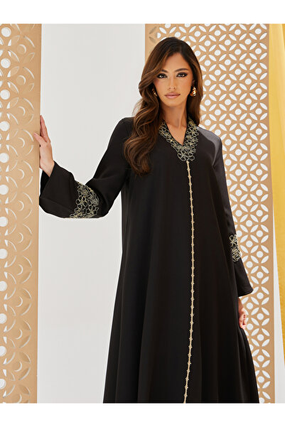 Styli Lace Detail V Neck A-Line Jalabiya