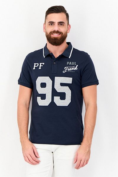 PAUL FRANK Men Regular Fit Embroidered Short Sleeves Polo Shirt, Navy Blue
