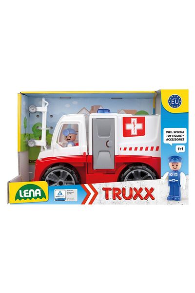 LENA Plastic children's ambulance with opening doors and included Truxx figure, +2 years