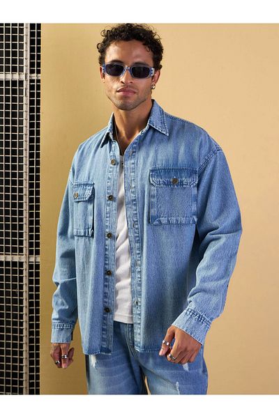 Mascln Sassafras By Styli Washed Denim Oversized Shacket