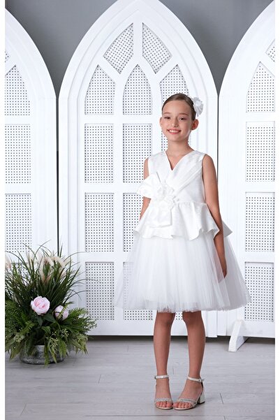 Via Bambino فستان بناتي فاخر - لون أبيض 3178