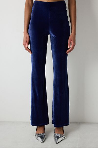Penti Navy Blue High Waist Velvet Flare (Spanish Leg) Trousers