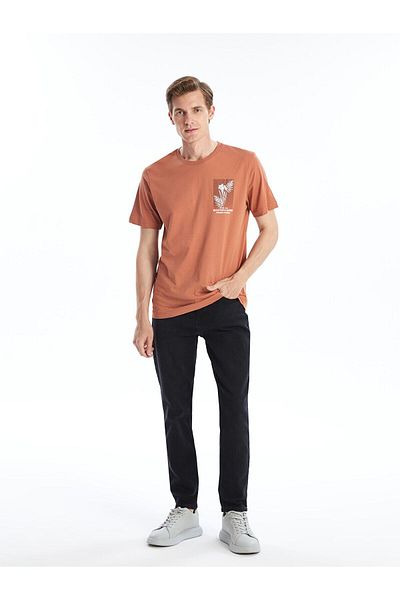 LC Waikiki Męski T-shirt z czesanej bawełny z krótkim rękawem i nadrukiem