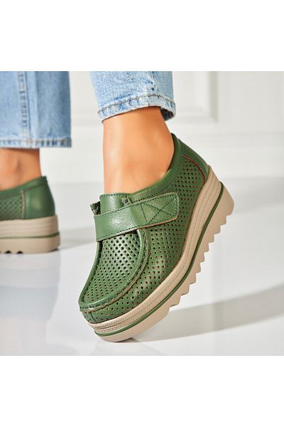 Joana Women's Loafers Natural Leather Green Kya