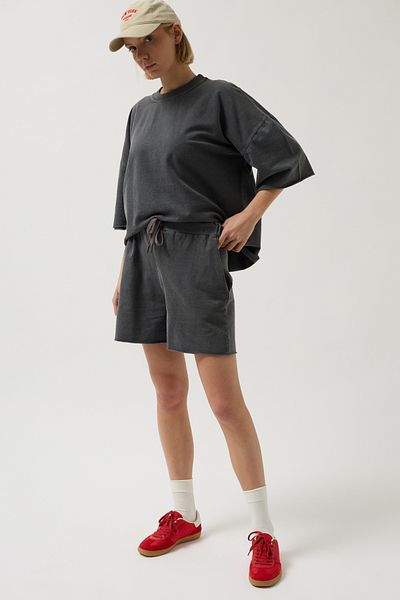 Black Fashion Laser Cut Lace Detail Anthracite Shorts