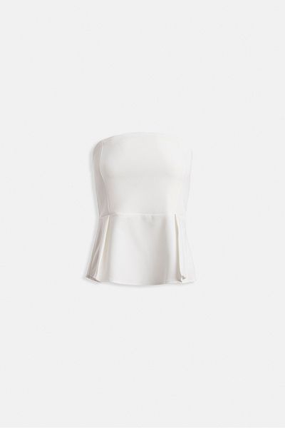 Black Fashion Pleated Strapless White Blouse