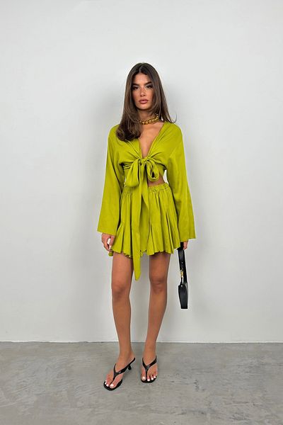 Black Fashion Fusta cu talie elastică de culoare lime
