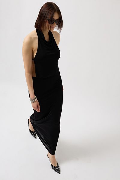 Black Fashion Shiny Fabric Maxi Black Skirt