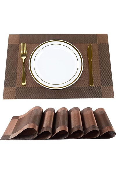 COOYA Placemats Set of 6, Heat Resistant Non-Slip, Washable Durable PVC Vinyl Woven Table Mats