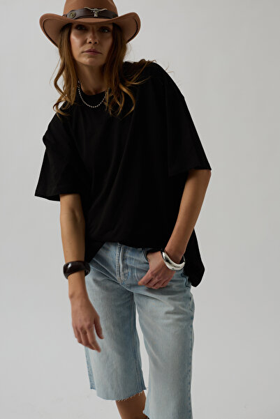 Black Fashion Black Oversize Basic T-Shirt