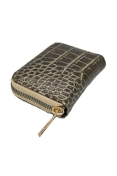 Womancraft Suport pentru carduri acordeon cu fermoar din piele de crocodil