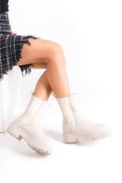 TB Terzi Bey Lora Laceless Elastic Orthopedic Sole Γυναικείες Μπότες Ckt - Κρέμα