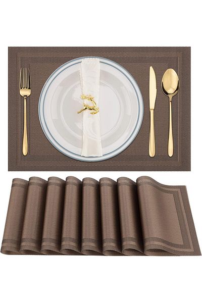 COOYA Placemats Set of 8,Heat Resistant Woven Vinyl, Washable PVC Non-Slip Stain Resistant