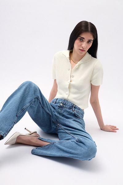 Black Fashion بنطال جينز أزرق ممزق غير متماثل بالليزر