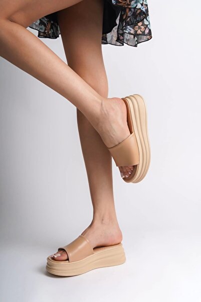 TB Terzi Bey Alice Flat Heeled Thick and Orthopedic Sole Women's Slippers Tt Skin