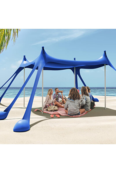 Genel Markalar Plaj Gölgelik Tente Deniz Çadırı UPF50 Güneş Koruma Plaj Şemsiyesi 250x250cm Derin Mavi