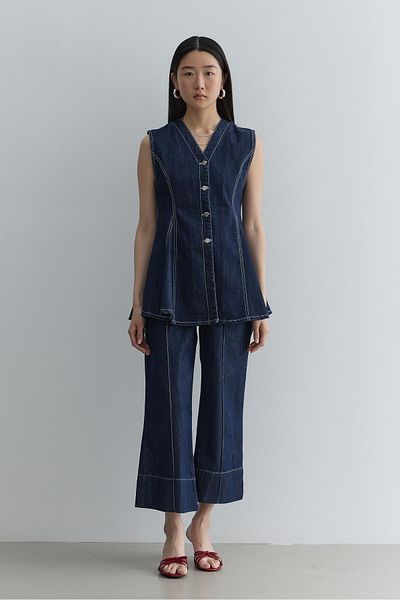 Fahhar Godeli Denim Vest Navy Blue