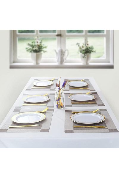 COOYA Set of 6 Heat Resistant Table Mats, Washable Non-Slip PVC Woven Vinyl Dinner Placemats