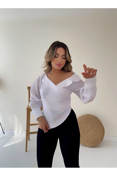 SEDA FİDAN Boat Neck Design Shirt Ecru