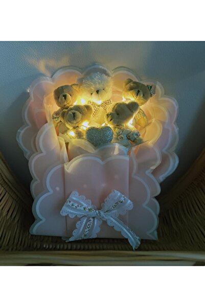 Solemia Sevgiliye; Led Peri Işıklı Premium Giysili Yumoş Peluş Ayıcık Buketi