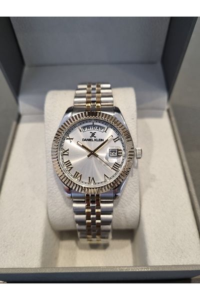 Daniel Klein Yellow Metallic Steel Bracelet Day and Calendar Women Wrist Watch+Bracelet