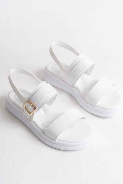 Entella Store Women's White Double-Strapped Buckle Detailed Daily Comfortable Sandals