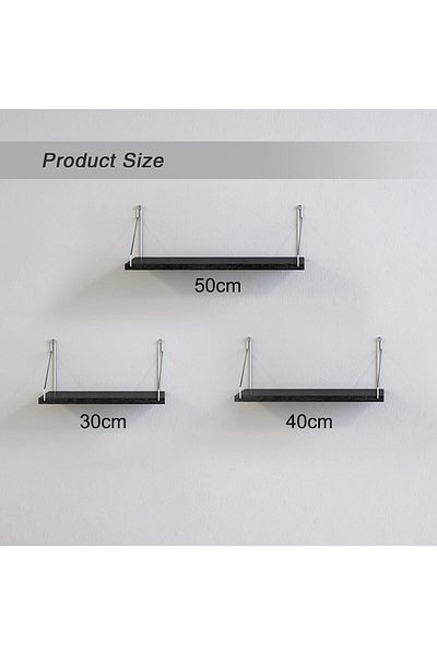 fulina Floating Shelves 3 Set, with Metal Brackets, for Wall, Living Room, Bathroom and Plants,Black