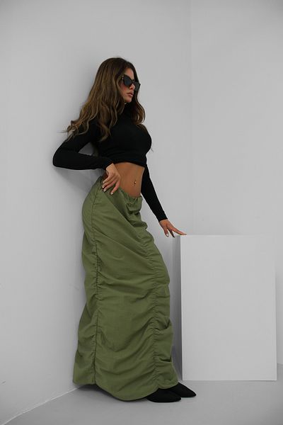 Black Fashion Fusta Maxi Kaki - Detaliat Gather