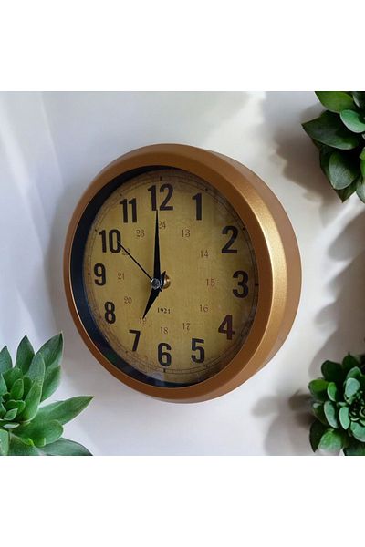 Bahat Gold Metal Antique Mini Wall Clock Diameter 20 cm Small Clock