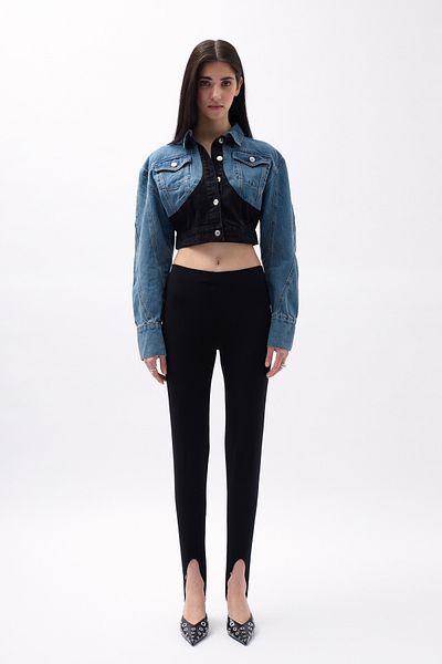 Black Fashion Jachetă de blugi albastru negru - Crop de culoare dublă