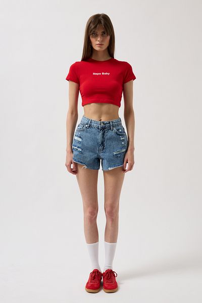 Black Fashion Tricou roșu crop cu imprimeu Nepo