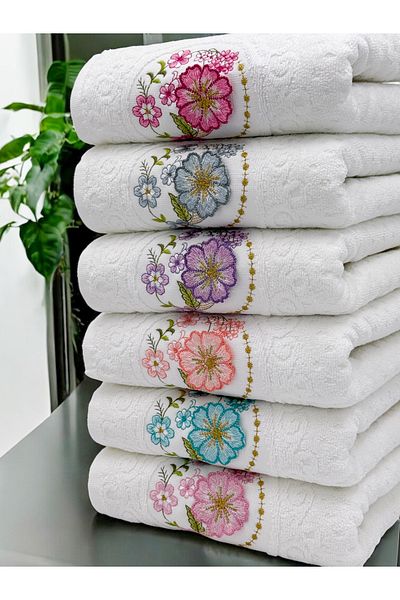 AYHANHOME Σετ πετσετών προσώπου 3D Flower Embroidered 6 τεμαχίων 50x90